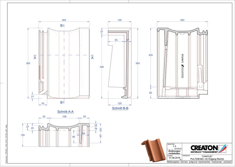 CAD файл черепиці CANTUS черепиця бічна права для односхилого даху PULTOGR