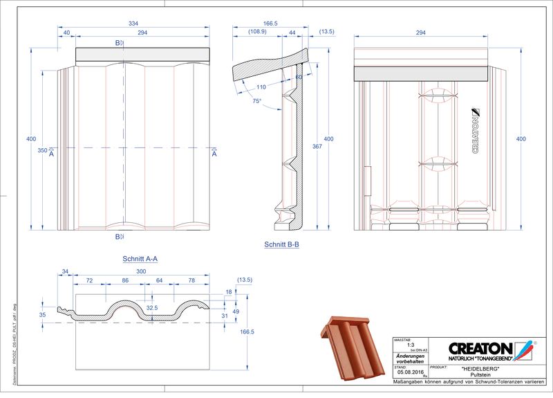 CAD файл черепиці HEIDELBERG черепиця для односхилого даху PULTSTEIN