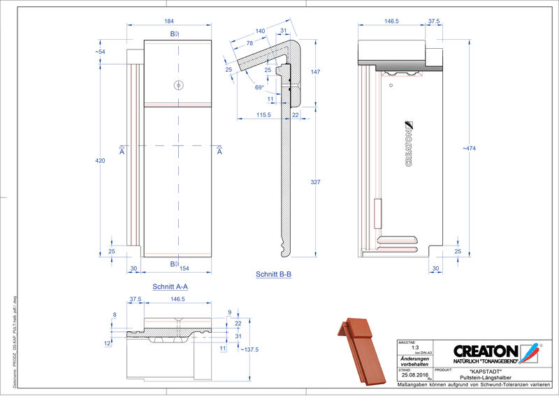 CAD файл черепиці KAPSTADT черепиця для односхилого даху Pult-halb
