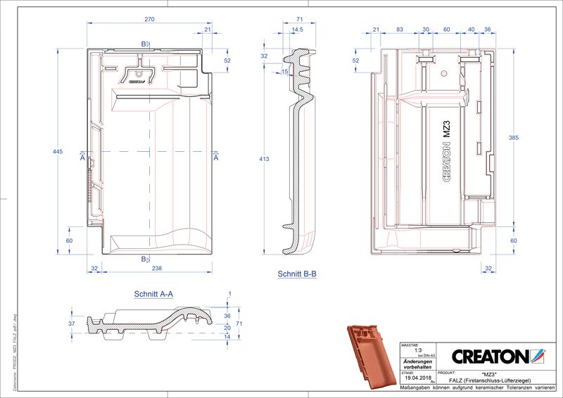 CAD файл черепиці MZ3 NEU черепиця  гребенева вентиляційна FALZ