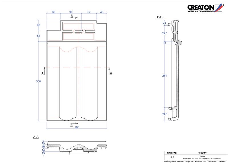 CAD файл черепиці RATIO двохвильова черепиця  гребенева вентиляційна FALDWZ