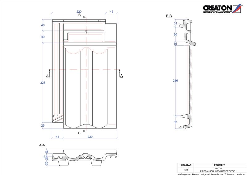 CAD файл черепиці RATIO черепиця  гребенева вентиляційна FALZ