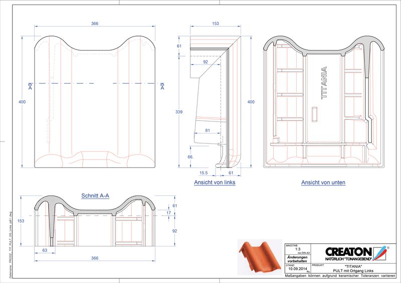 CAD файл черепиці TITANIA черепиця бічна ліва для односхилого даху PULTOGL
