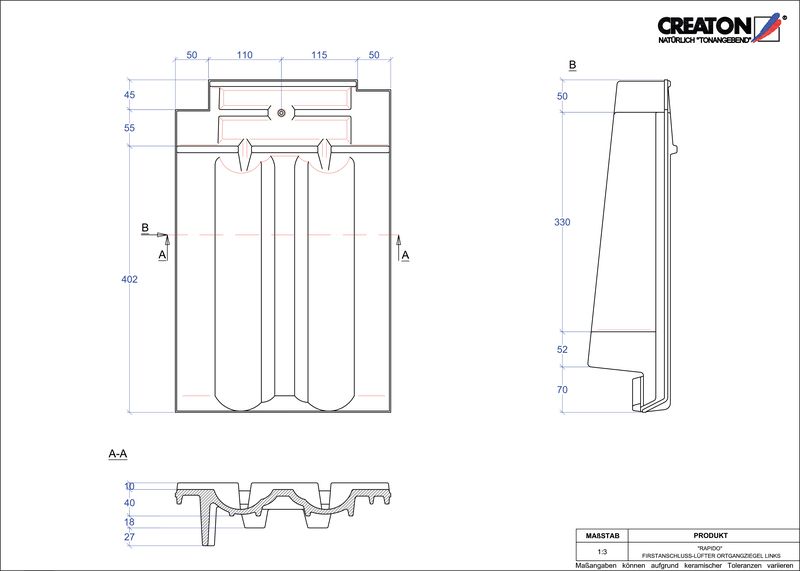 CAD файл черепиці RAPIDO черепиця  гребенева вентиляційна бічна ліва FALOGL