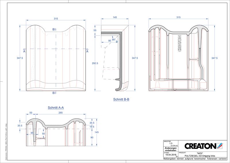 CAD файл черепиці MZ3 NEU черепиця бічна ліва для односхилого даху PULTOGL