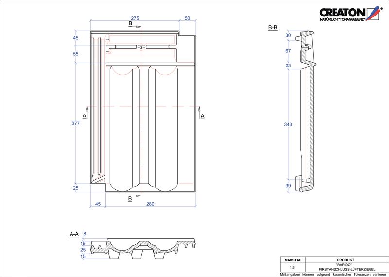 CAD файл черепиці RAPIDO черепиця  гребенева вентиляційна FALZ