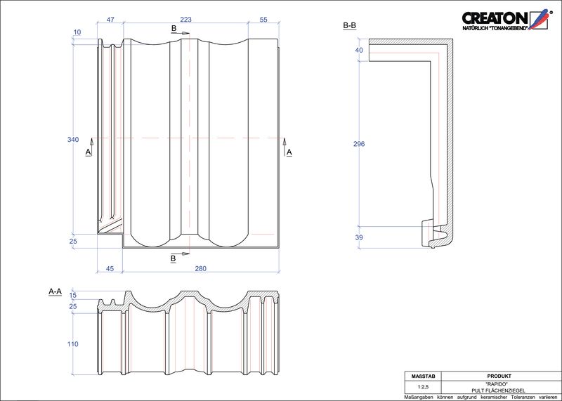 CAD файл черепиці RAPIDO покрівельна черепиця для односхилого даху PULTFLA