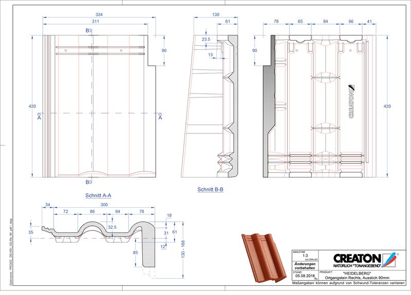 CAD файл черепиці HEIDELBERG черепиця бічна права для односхилого даху PultOGR-90