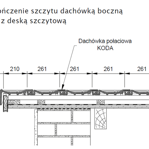 Rysunek techniczny - Wykończenie szczytu dachówką boczną lewą z deską szczytową