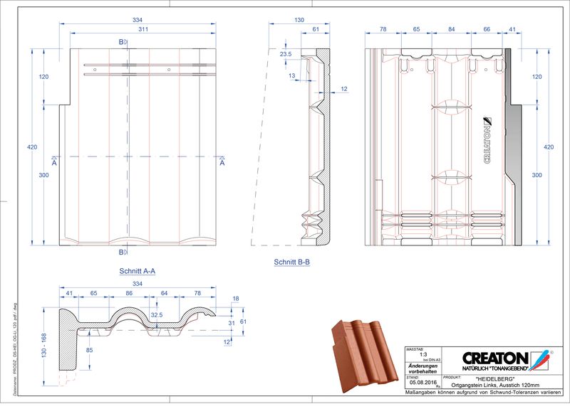 CAD файл черепиці HEIDELBERG черепиця бічна ліва для односхилого даху PultOGL-120