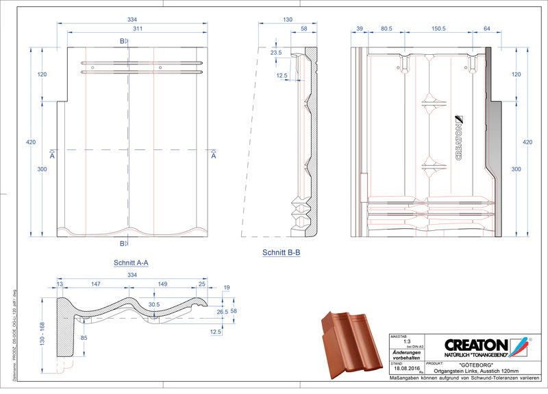CAD файл черепиці GÖTEBORG черепиця бічна ліва для односхилого даху PultOGL-120