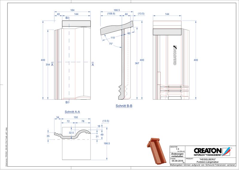CAD файл черепиці HEIDELBERG черепиця для односхилого даху Pult-halb