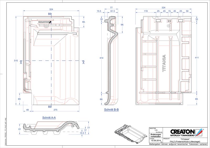 CAD файл черепиці TITANIA черепиця  гребенева вентиляційна FALZ