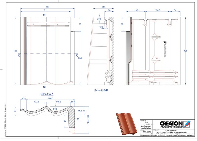 CAD файл черепиці GÖTEBORG черепиця бічна права для односхилого даху PultOGR-90