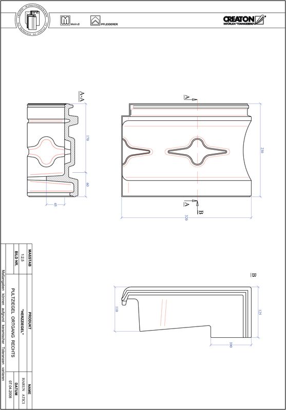 CAD файл черепиці HERZZIEGEL черепиця бічна права для односхилого даху PULTOGR