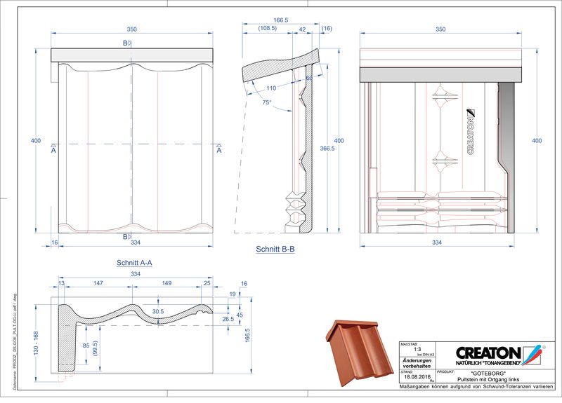 CAD файл черепиці GÖTEBORG черепиця бічна ліва для односхилого даху PultOGL