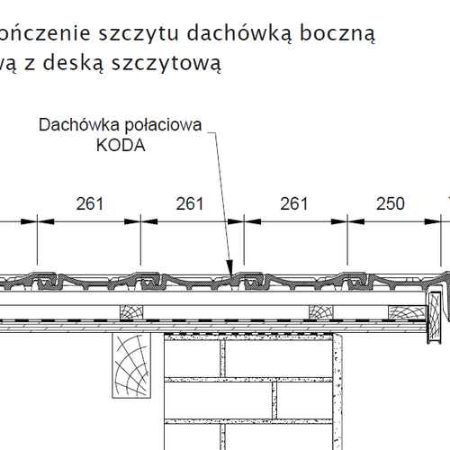 Rysunek techniczny - Wykończenie szczytu dachówką boczną prawą z deską szczytową