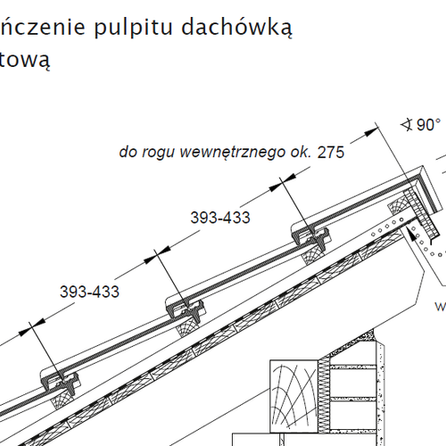 Rysunek techniczny - Wykończenie pulpitu dachówką pulpitową